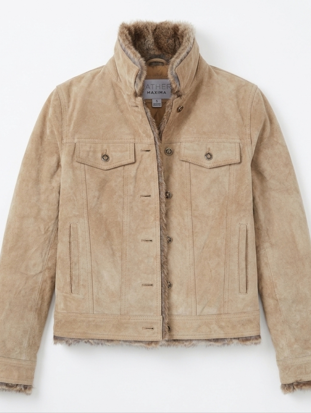 Wilsons Leather Beige Suede Faux Fur Jacket Size S